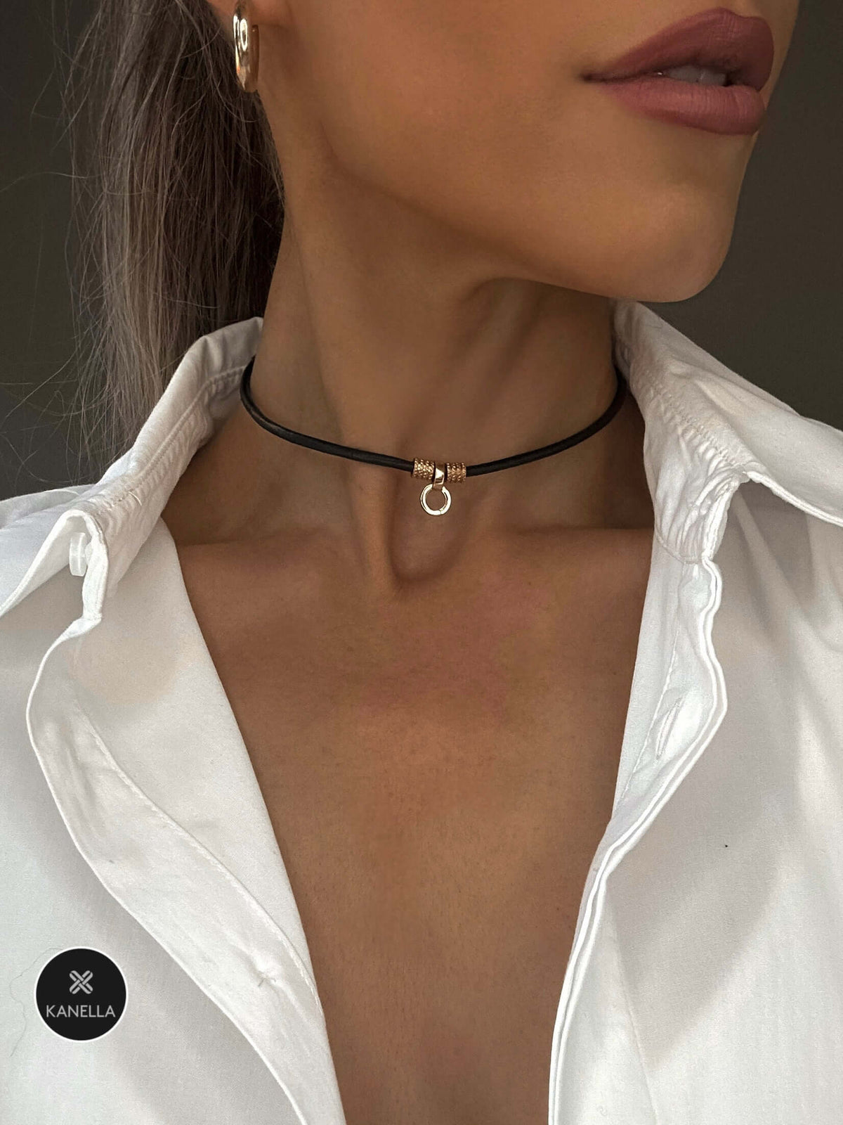 Kanella Leather Selene Choker Necklace
