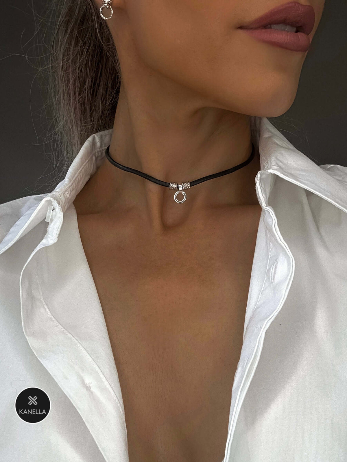 Kanella Leather Selene Choker Necklace