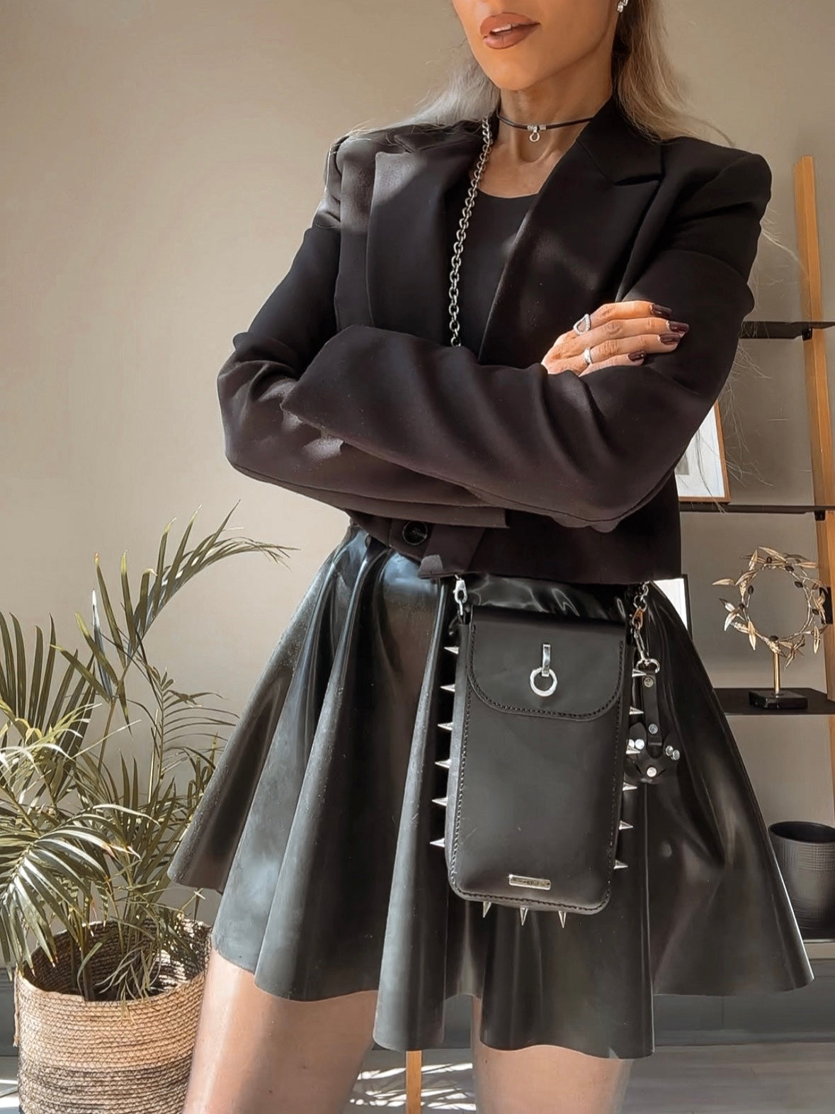 Leather bag with spikes - kanella leather - dark fashion