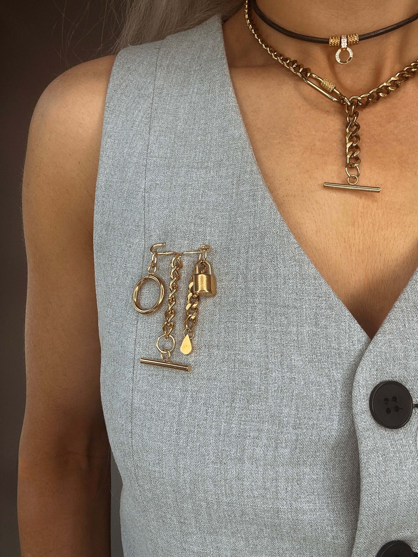 Kanella Leather Medea Brooch Accessory