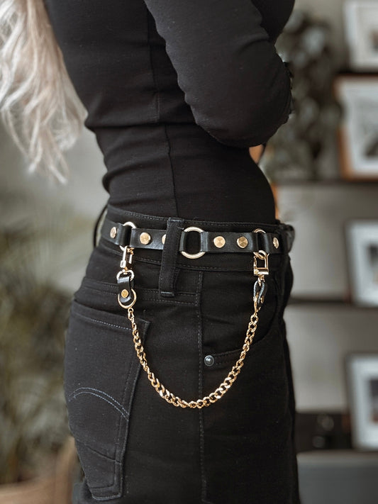 Alexis Leather Belt with Chain Accessory