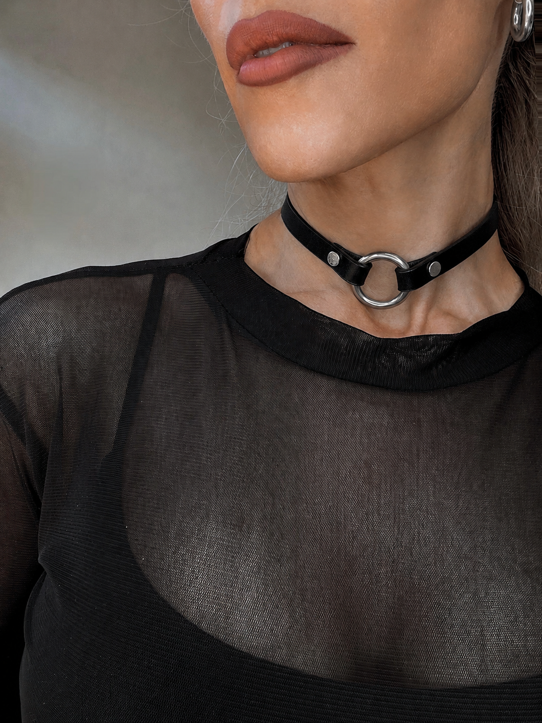 Black leather Collar Choker - Kanella Leather