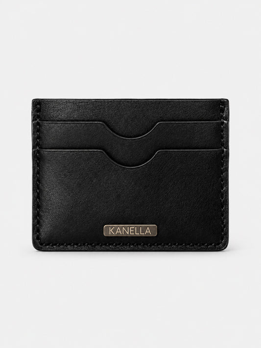 A black leather card holder wallet - Kanella Leather