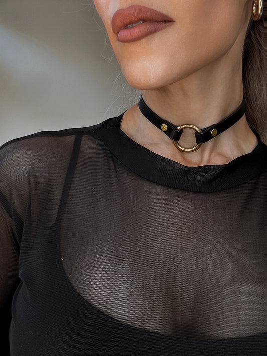 Leather choker - leather collar - kanella leather 